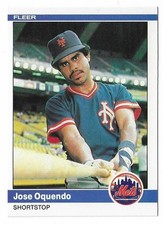 1984 Fleer Baseball Jose Oquendo Rookie Card #592 New York Mets RC. rookie card picture