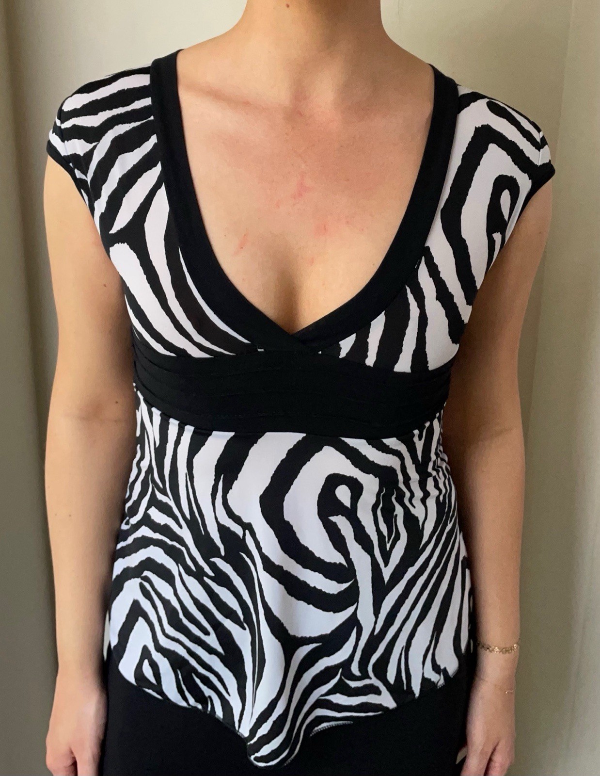 Y2K Vintage Zebra Print Women’s Tie Top V Neck Short Sleeve