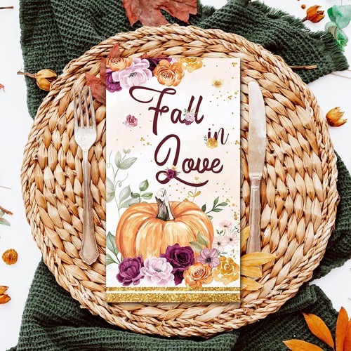 40 Stück Fall in Love Gast Servietten Herbst orange lila Kürbis Blumen Einweg - Bild 7 von 8
