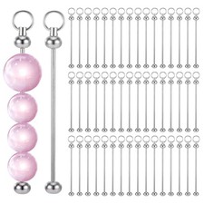 50 Pcs Bead Keychain Making Kit, Blank Beadable Keychains Bars Bulk Silver
