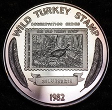 1982 Wild Turkey Hunting Stamp Silvestris TONED 1oz 999 FINE Silver round C6561