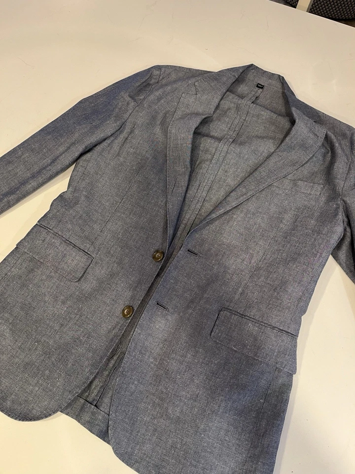 Chaqueta Blazer J.CREW Ludlow Sin Estructura, Calce Ajustado, Talla 38S, Azul Lino Algodón Foto 3 de 4