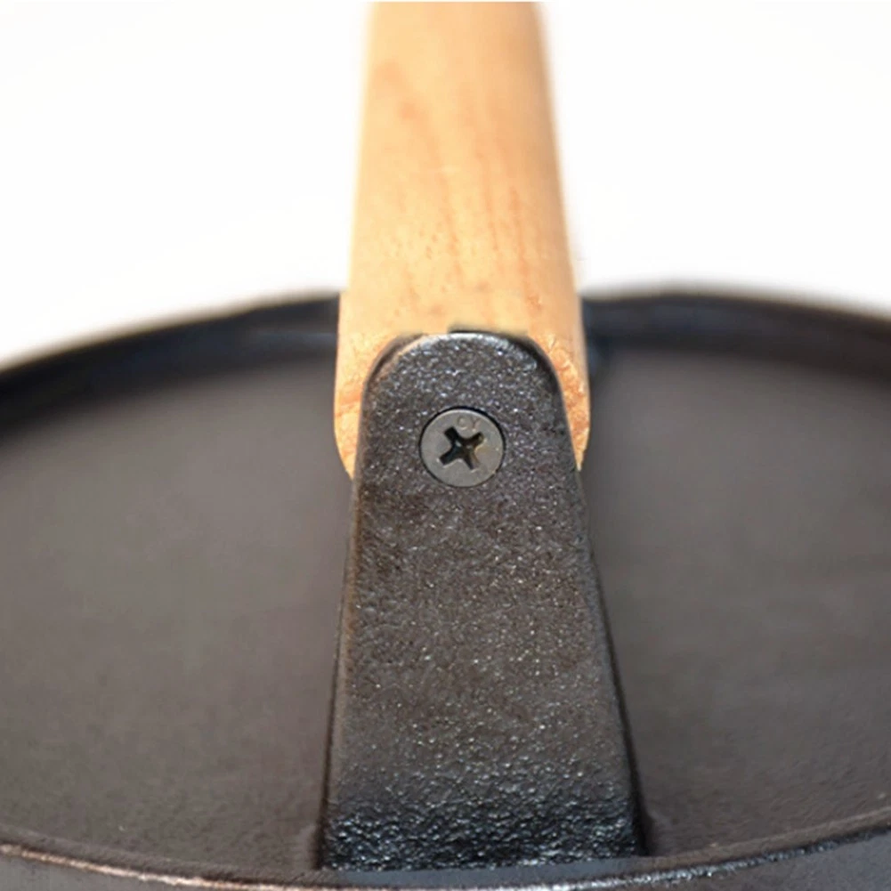 Burger Press 7Inch Round Cast Iron Smash Bacon Press Meat Steak with Wood8433