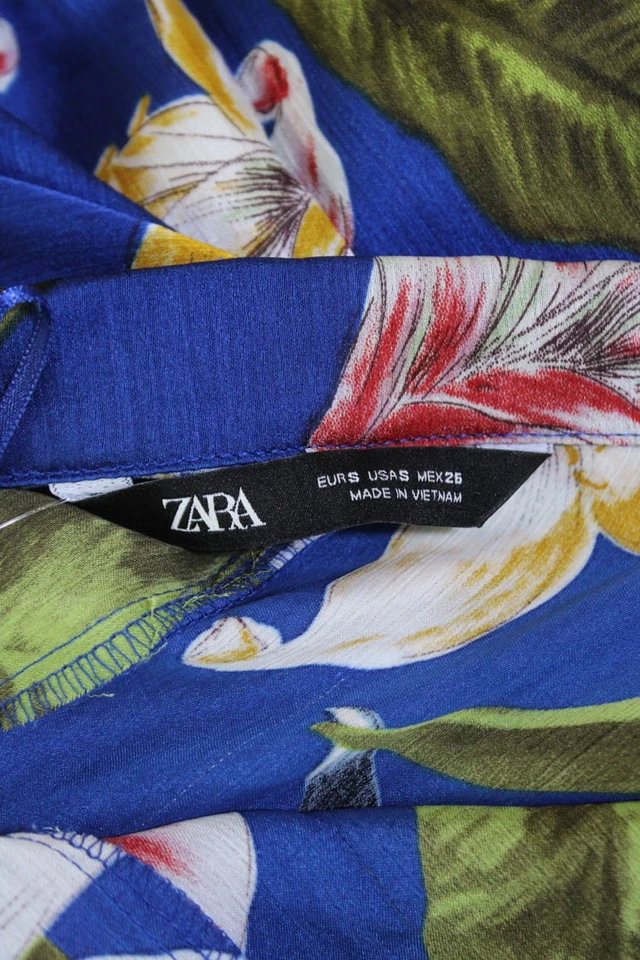 Женский комбинезон Zara с коротким рукавом с воротником и цветочным узором синий разноразмерный маленький - Изображение 4 из 4