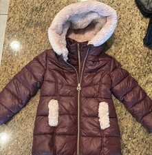 Michael Kors Big Girls Stadium Length Puffer Jacket Dark Red/Wine Size 4