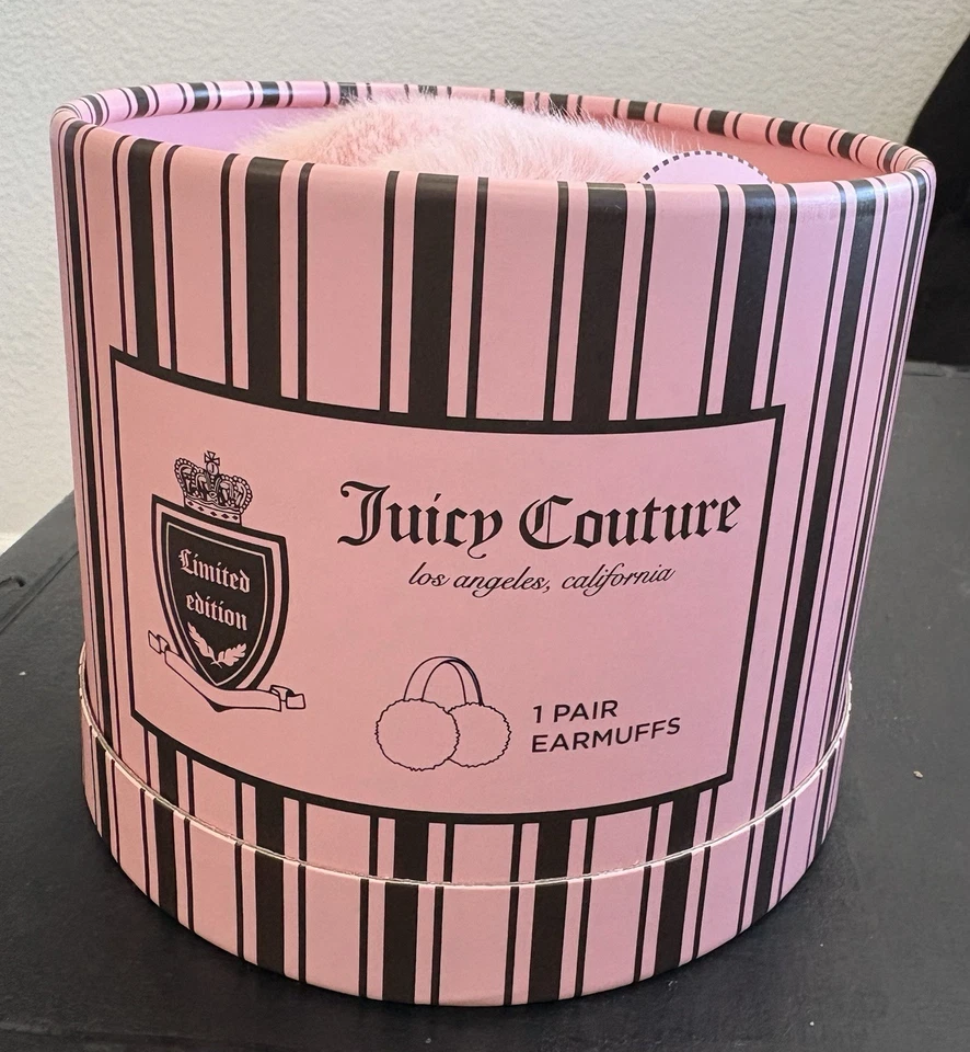 Orejeras rosa Juicy Couture nuevas con etiquetas con linda caja a rayas Y2k edición limitada Foto 3 de 4