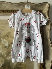 Vintage Bunny Cherry Bubble Romper Lace Trim New With Tags Size 6/9m No Flaws