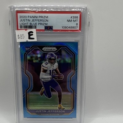 2020 Panini Prizm Justin Jefferson Light Blue Prizm RC #398 PSA 8 Vikings