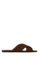 PRADA $975 Cocoa Brown Suede Slides New & Aut...