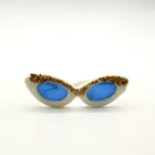 Vintage BARBIE Doll White Glitter Cat-Eye Sunglasses Blue Lens 1960's Pak X10
