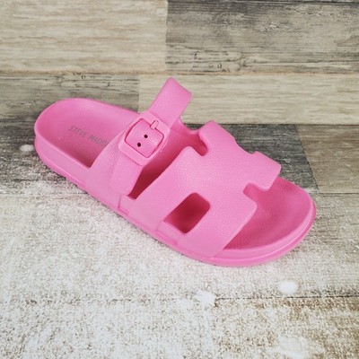 Steve Madden Spirit Kids Flat Sandals Sz 3 M Pink Buckle Adjustable Slip On