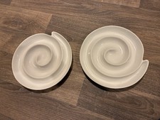 Modern White Spiral Ceramic Serving Dishes Set Of Two Swirl Appetiser Unique