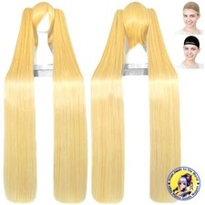 CaseEden Long Cosplay Wig 120cm Twin Tails Mixed Gold Blonde with 2 Wig Caps