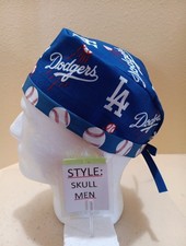 LA Dodgers words  2 MLB Men's Skull/Chemo Surgical Scrub Hat/Cap