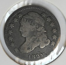 1821 Capped Bust Dime . Small  Date . Old Ten Cents . Silver . Fine F details