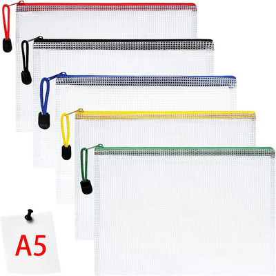 Dokumententasche mit Reißverschluss A5, 5 pcs Mesh Plastic Zip Bag, Wasserdichte