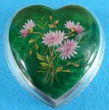 Stunning Edwardian Sterling Silver Guilloche Enamel Box Flowers Heart Birm 1932