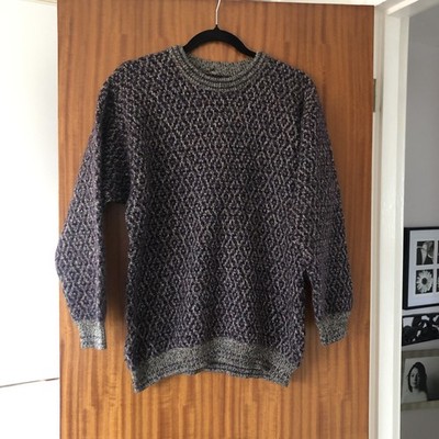 Vintage Damen lila grau Shetland Wolle weich Lagenlook Frühling Grobstrick Pullover 16