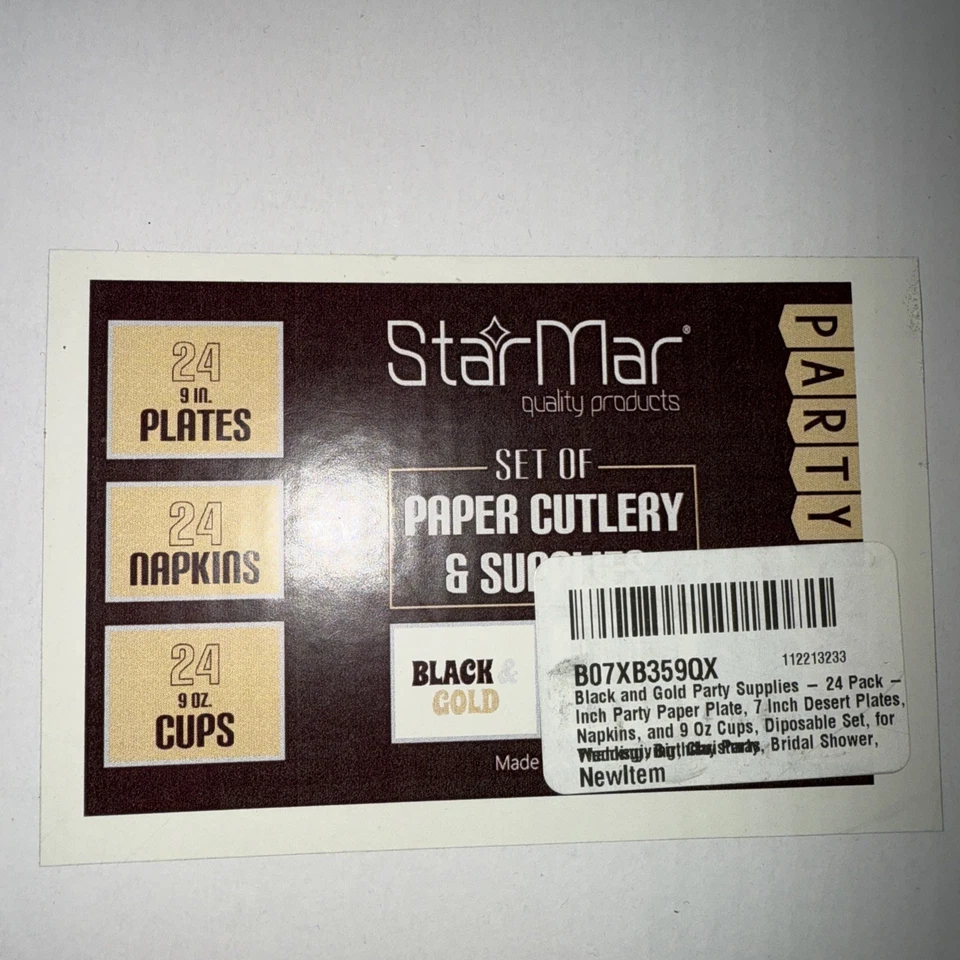 Paquete de 96 servilletas y suministros de fiesta a rayas doradas/negras/blancas para 24 invitados Foto 4 de 4