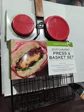 Charcoal Companion "Jucy Lucy" Stuff-A-Burger Press & Basket Set NEW