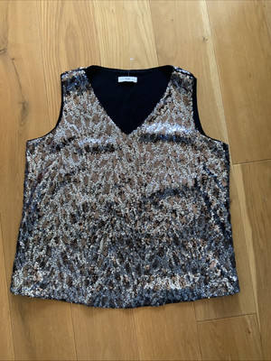 Hush 12 Silver Bronze Sequin Top Leopard Print Evening Cocktail Party Pristine