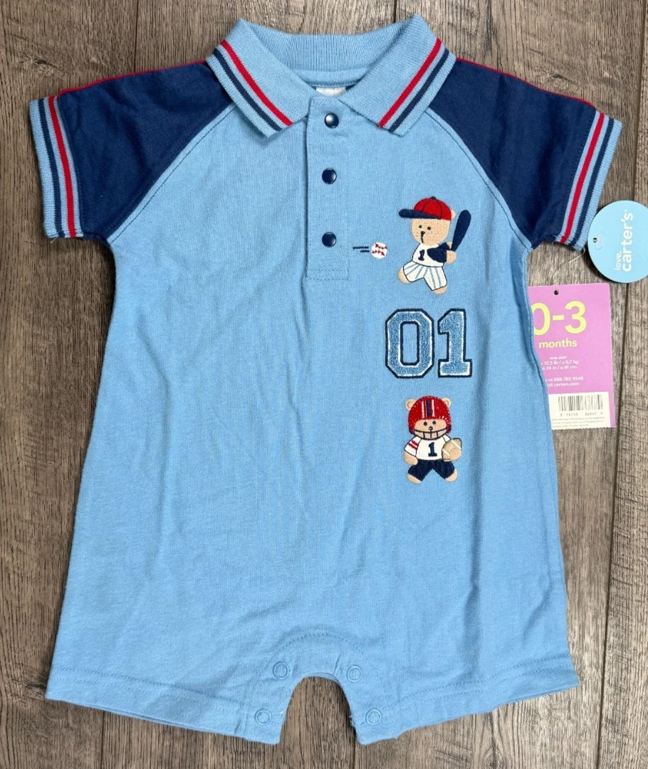 Baby Boy Clothes New Vintage Carter's 3 Month Sport Bear Romper Outfit