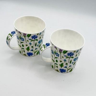 Dunoon Bone China Evesham Design by Aileen Morley Mug, Set of 2 Blue Floral
