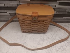 Longaberger 1997 Shoulder Purse Basket w/Plastic Protector Fabric Pockets