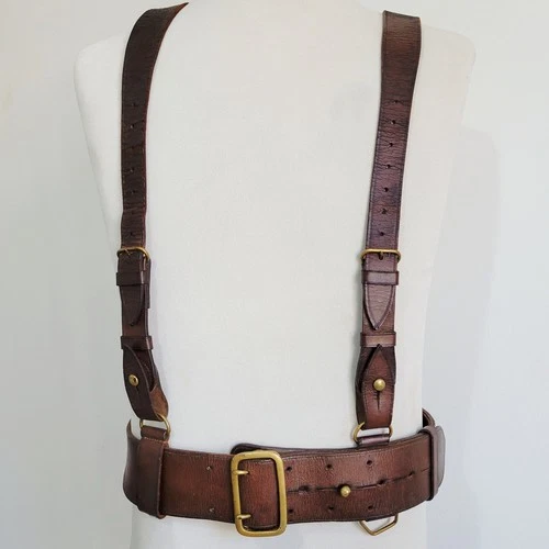 WW1 - SAM BROWNE BELT - BOER WAR DOUBLE STRAP -  BRITISH LEATHER MILITARY ARMY M