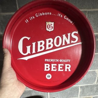Gibbons Premium Quality Vintage Beer Advertising Tray Red Metal Breweriana