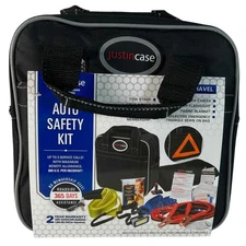 Justin Case Auto Safety Kit Deluxe Travel Roadside Emergency Booster Cables New