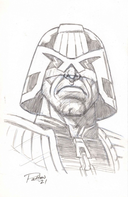 JUDGE DREDD - COMIC CON HEAD SKETCH  by Artist CHUCK PATTON 🔥