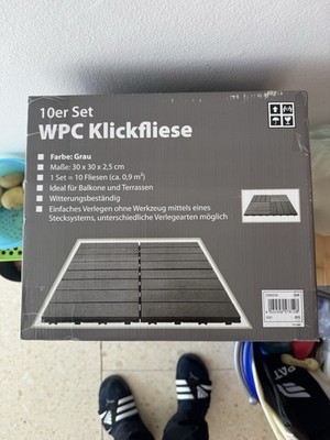 WPC Klickfliesen Grau 30x30cm für Balkon und Terrasse, Wetterfest, ca. 10m2