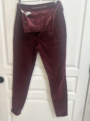 American Eagle High Rise Corduroy Skinny Pants Stretch Pockets Burgundy Women