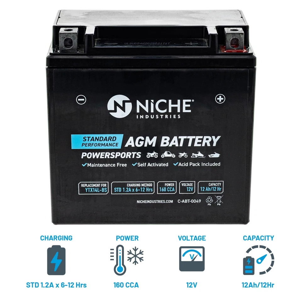 NICHE AGM Battery YTX14L for Harley Davidson Sportster XL883L XL1200C XG500 - Image 2 of 4