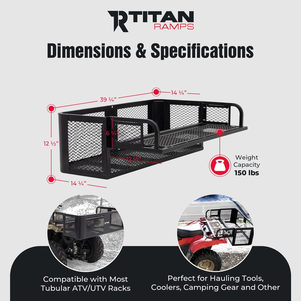 Titan Ramps Universal ATV/UTV Rear Drop Cargo Basket Rack 150lb ...