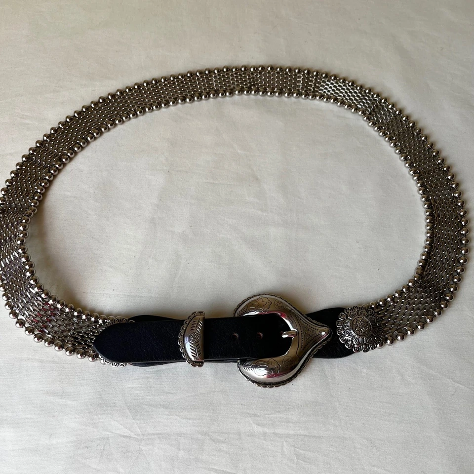 Cinturón de malla y cuero vintage Nanni Italia con hebilla Paris Osmeco 95/38 Foto 4 de 4