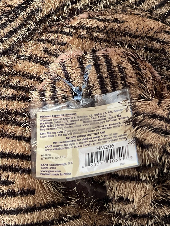 Webkinz Striped Snake Plush WITH CODE Ganz Toy RARE * - Image 4 of 4