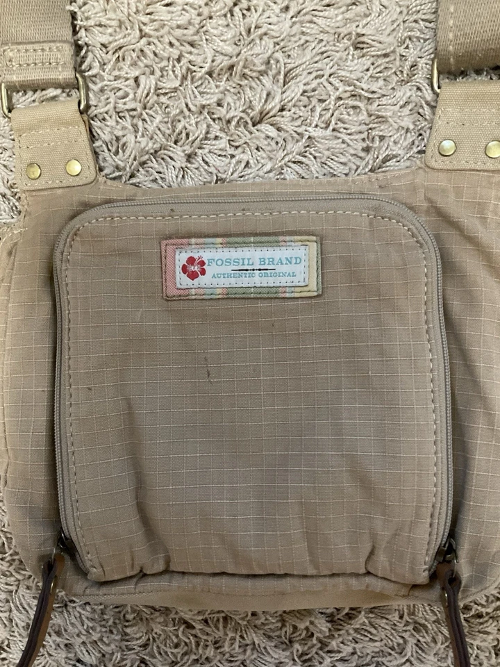 Bolso Bandolera De Colección Lona Fossil Bolso de Mano Tostado con Bolsillos Foto 3 de 4