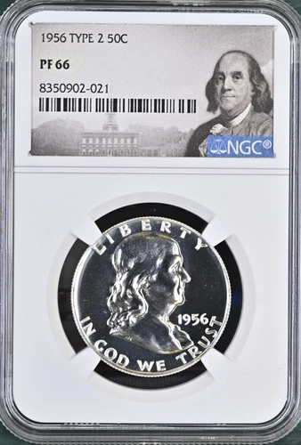 1956 Type 2 Proof Franklin Half Dollar NGC PF66 Benjamin Franklin Label