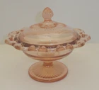 Vintage Anchor Hocking Pink Lace Edge Compote with Lid