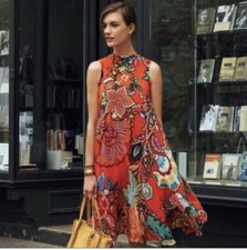 Anthropologie Maeve Larkhill Orange Silk Floral Sleeveless Midi Dress Sz - XS