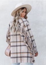 Vici Pocketed Plaid Fringe Coat Size Medium (over Size)
