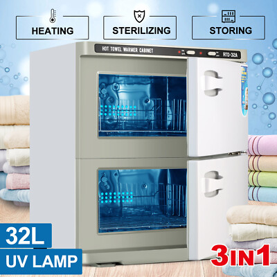 New 32L Hot Towel Warmer UV Sterilizer Double Cabinet Spa Salon Facial Skin  Care | eBay