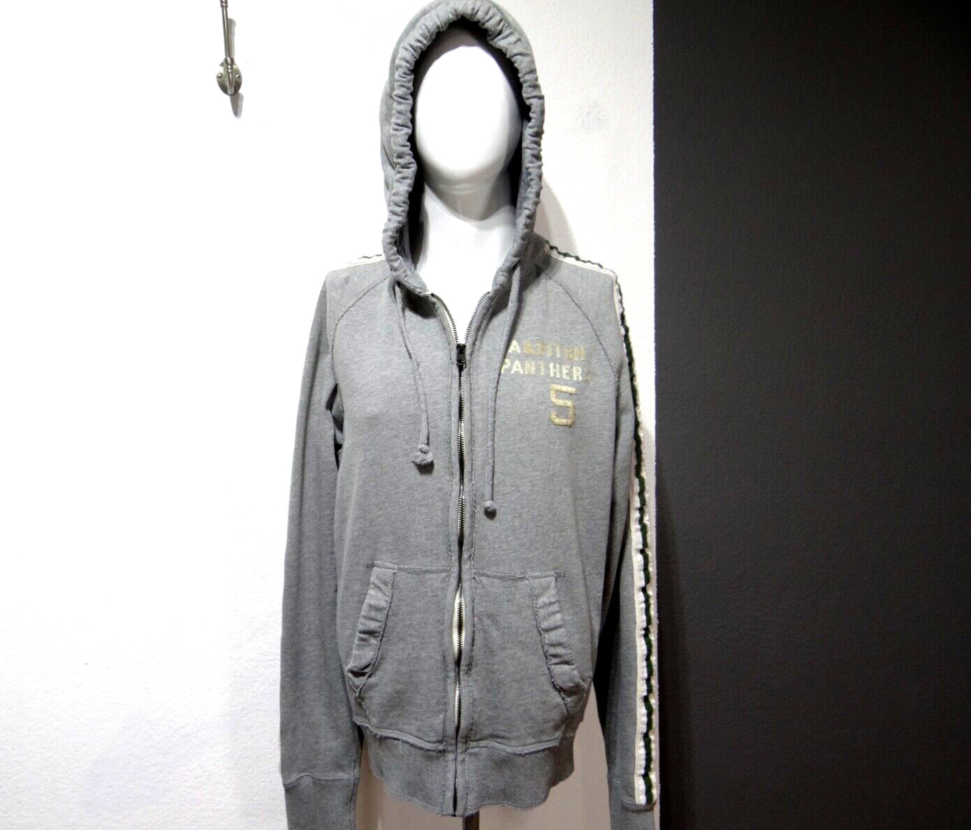 VTG Abercrombie & Fitch Muscle Men's Hoodie Sweatshirt Full Zip Distress XL SLIM