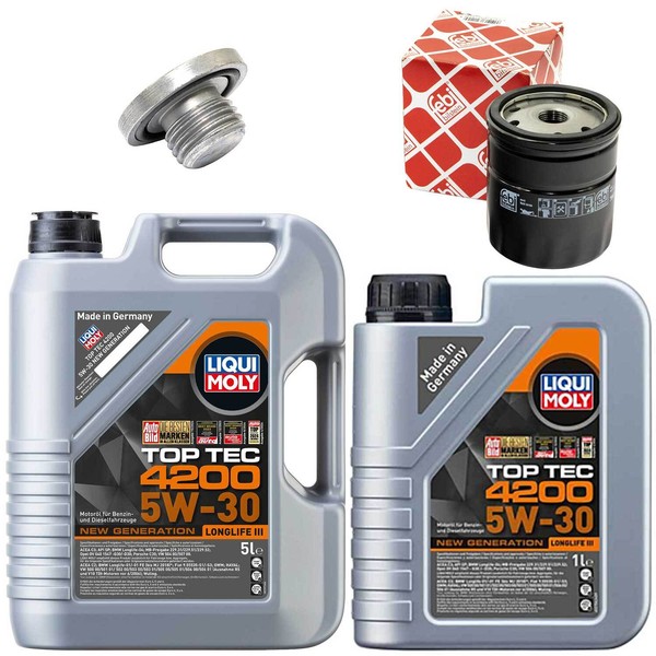 MotoröL Filter Set 4200 5W-30 Liqui Moly 6 Liter + Schraube FüR Opel Omega Astra-image
