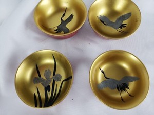 Great set of 4 Japanese red lacquerware bowls 2 1/2"