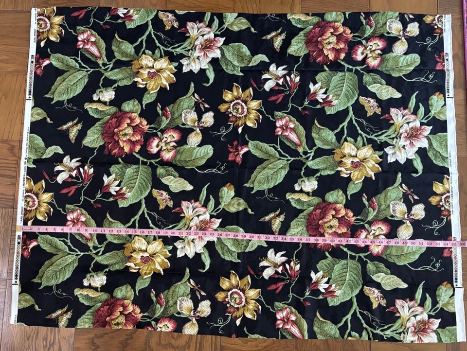 Serigrafía Waverly Laurel Springs Tela EE. UU. Fondo Negro Aprox 42" X 53" Foto 4 de 4