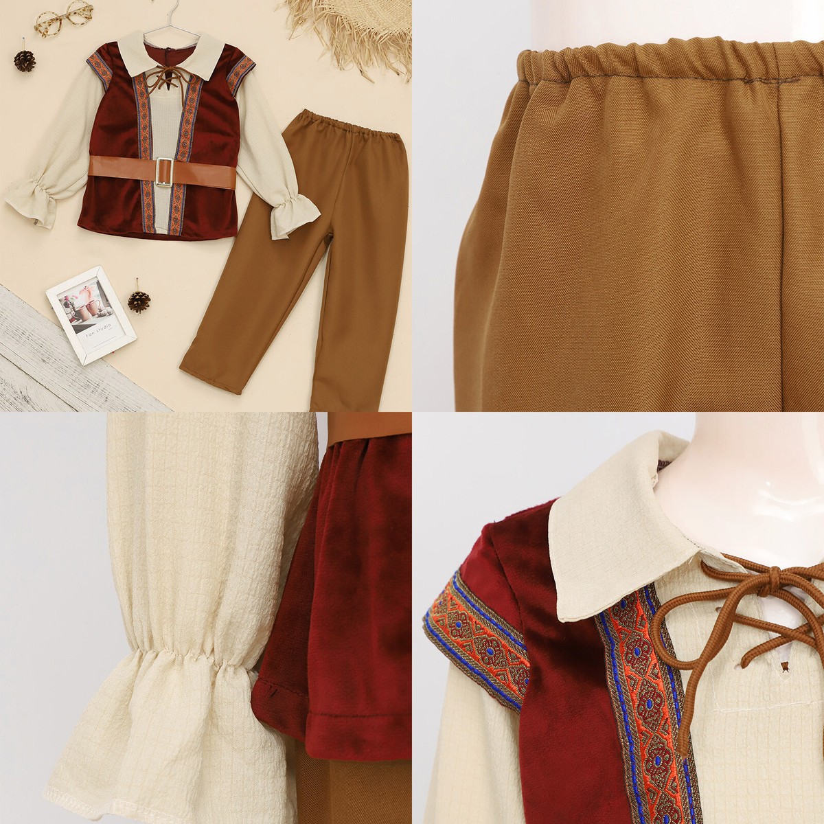 Boys Outfit Top Suit Costume Set Trousers Stage Viking Ball