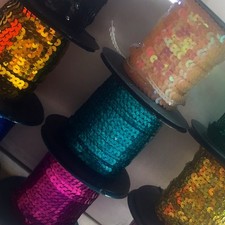 SEQUINS 6MM FLAT STRUNG SEQUIN PER METRE  Black, Gold, Pink, Purple, Blue, Green